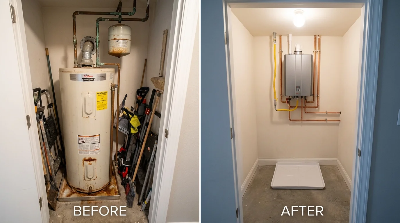 Tank water heater versus wall-mounted tankless unit comparison for Carlsbad, CA homeowners